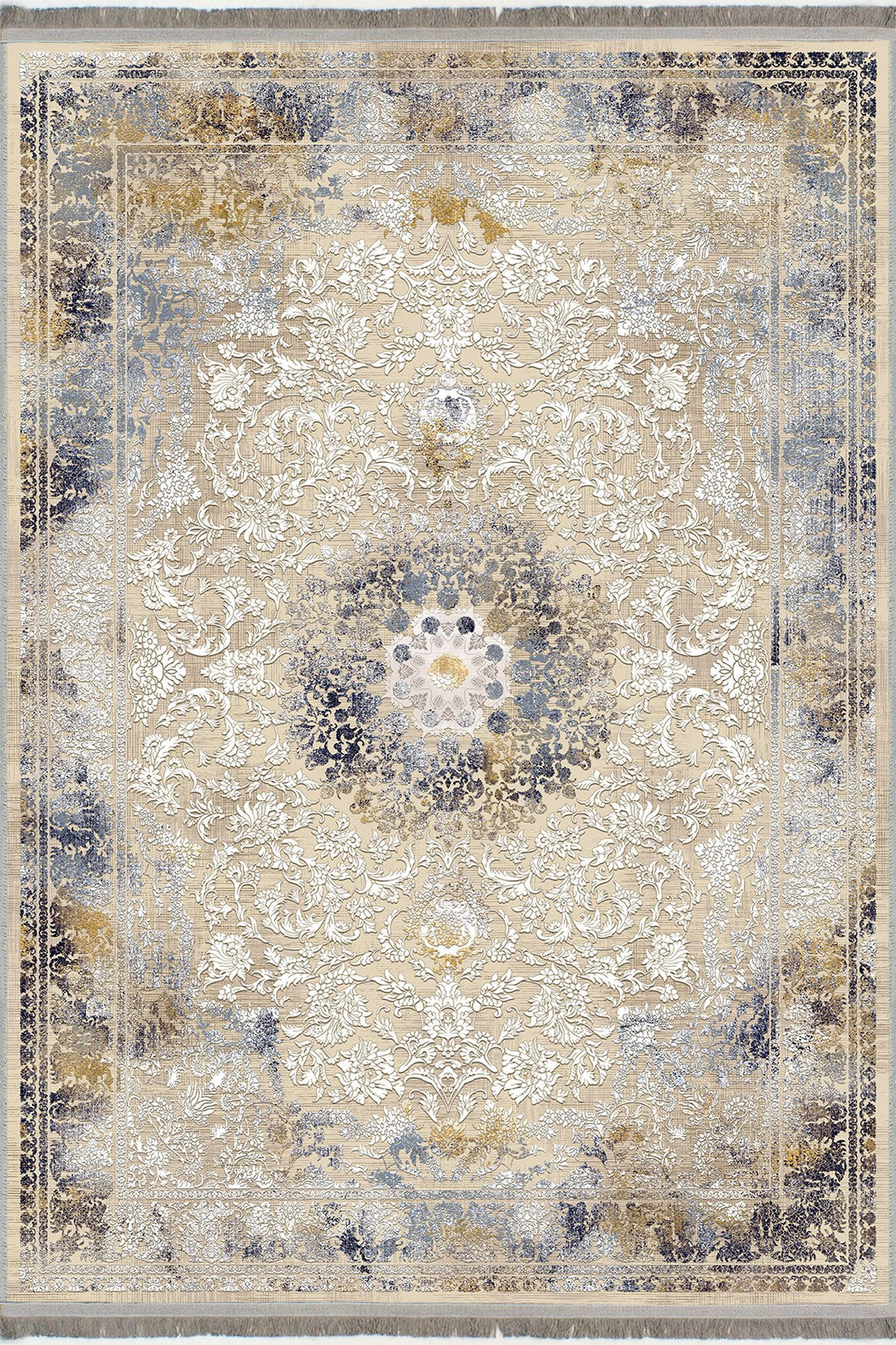 Alfombra 'Serenity' sobre un fondo blanco, destacando su suave textura en un tono azul calmante con un patrón geométrico sutil que añade elegancia.