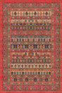 Alfombra 'Heritage' sobre fondo blanco, resaltando sus patrones intrincados y la vibrante combinación de colores rojos y naranjas. Ideal para quienes buscan añadir un toque de elegancia clásica y calidez a cualquier espacio del hogar.